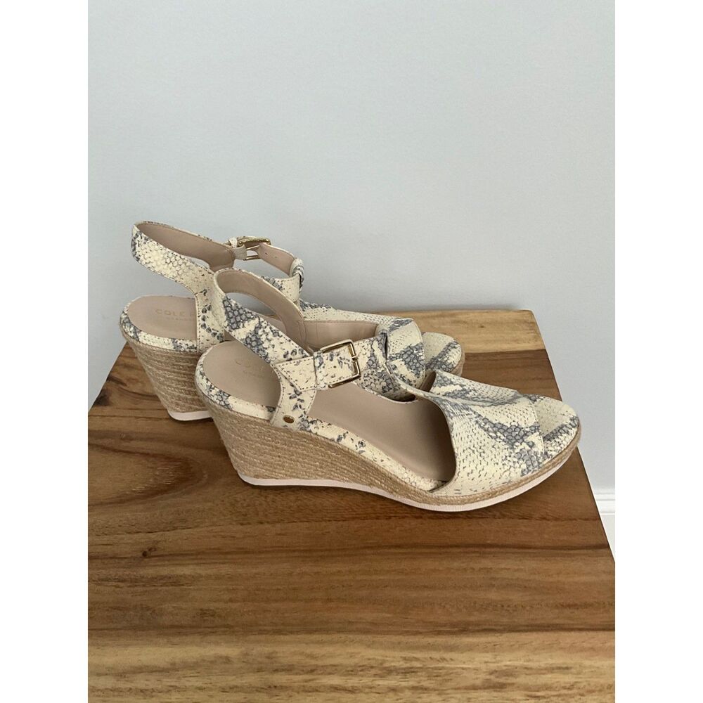 Cole Haan Cloudfeel Snake-Embossed Espadrille Wedge Sandals - Size 10